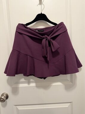 Zara Plum Tie-Front Flared Mini Skirt